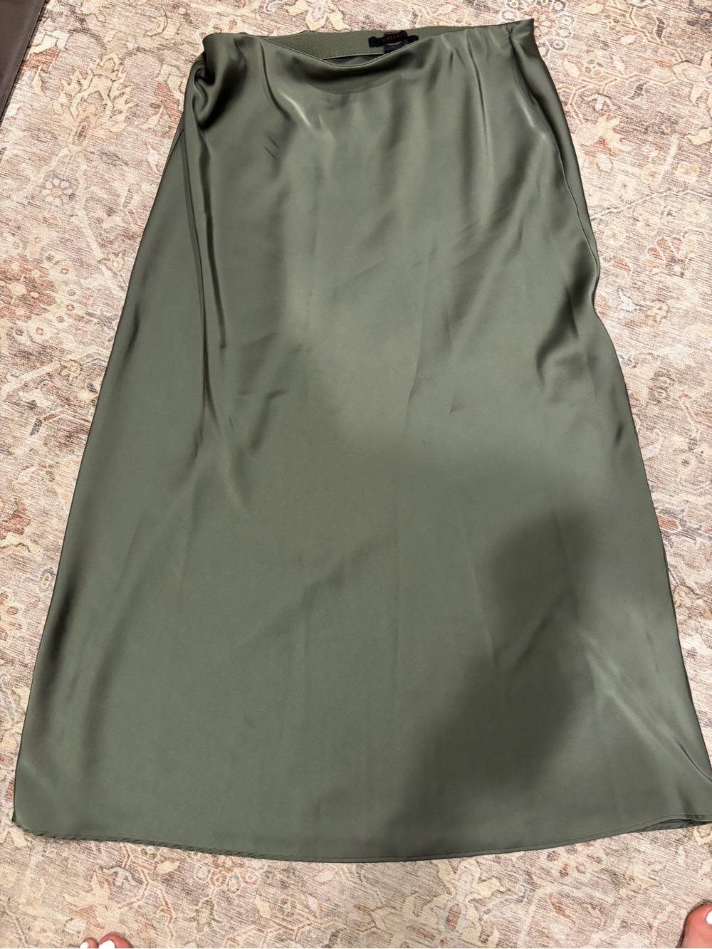 Greyson Olive Satin Midi Skirt